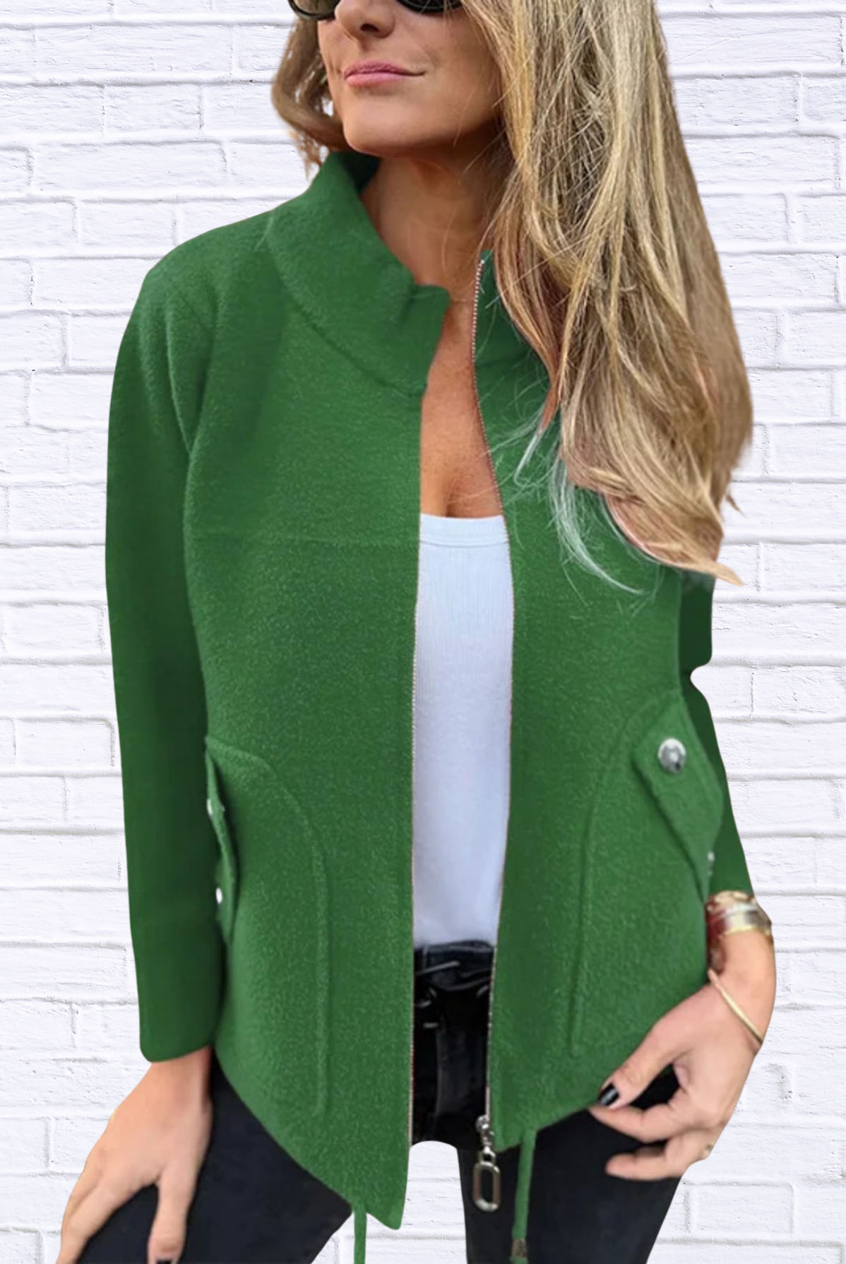 Full Size Textured Knit Zip Up Outerwear Plus Size