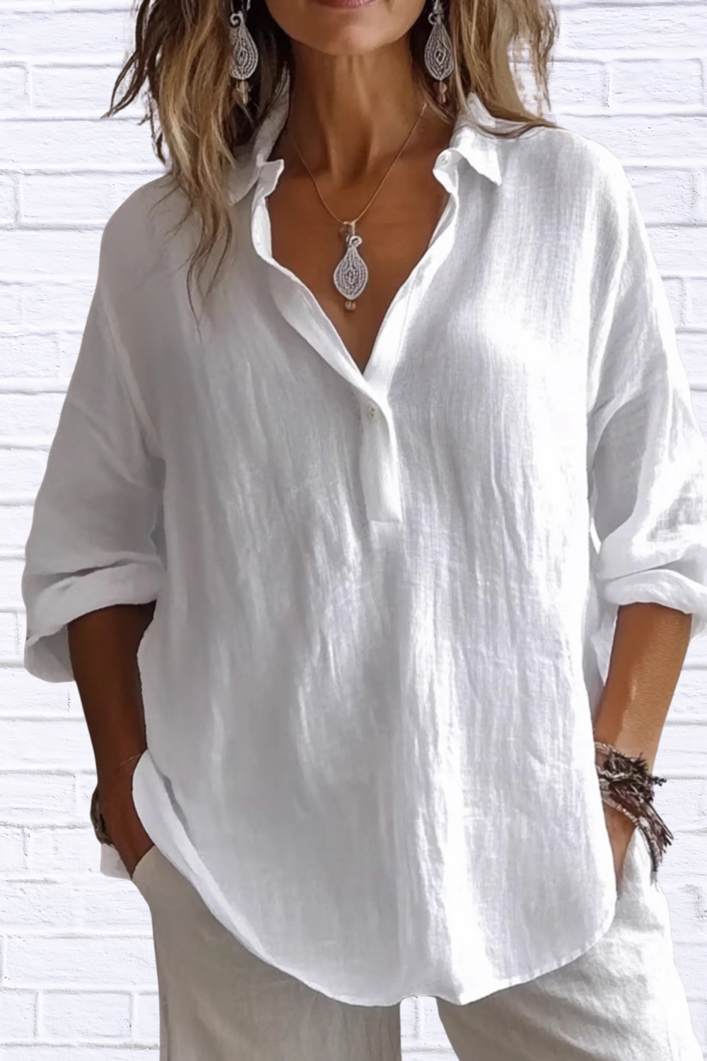 Collared Neck Long Sleeve Shirt