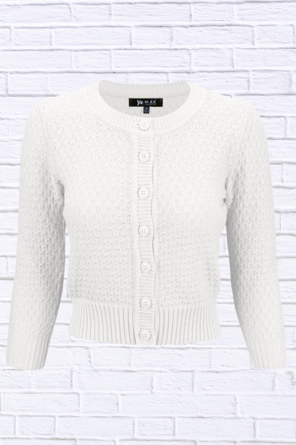 3/4 Sleeve Cute Pattern Cropped Cardigan Sweater