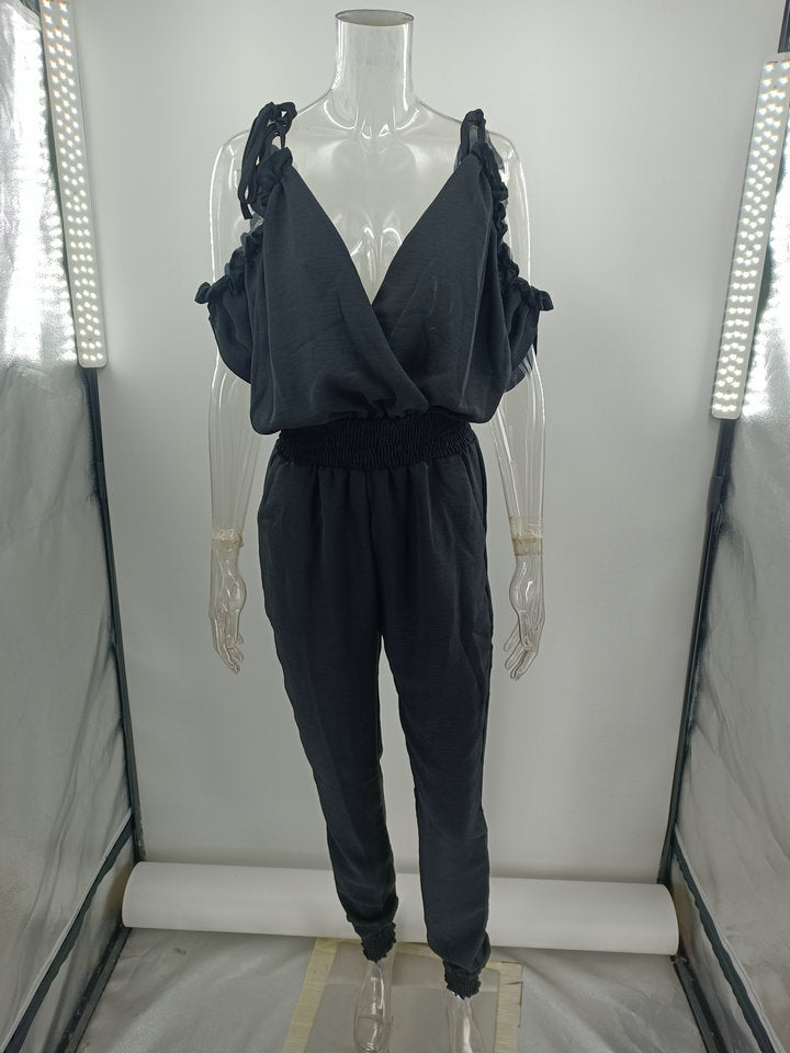V neck Plunge Casual Jumpsuit