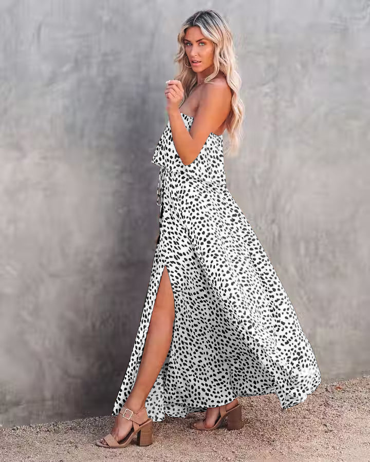 Strapless High Slit Casual Dress