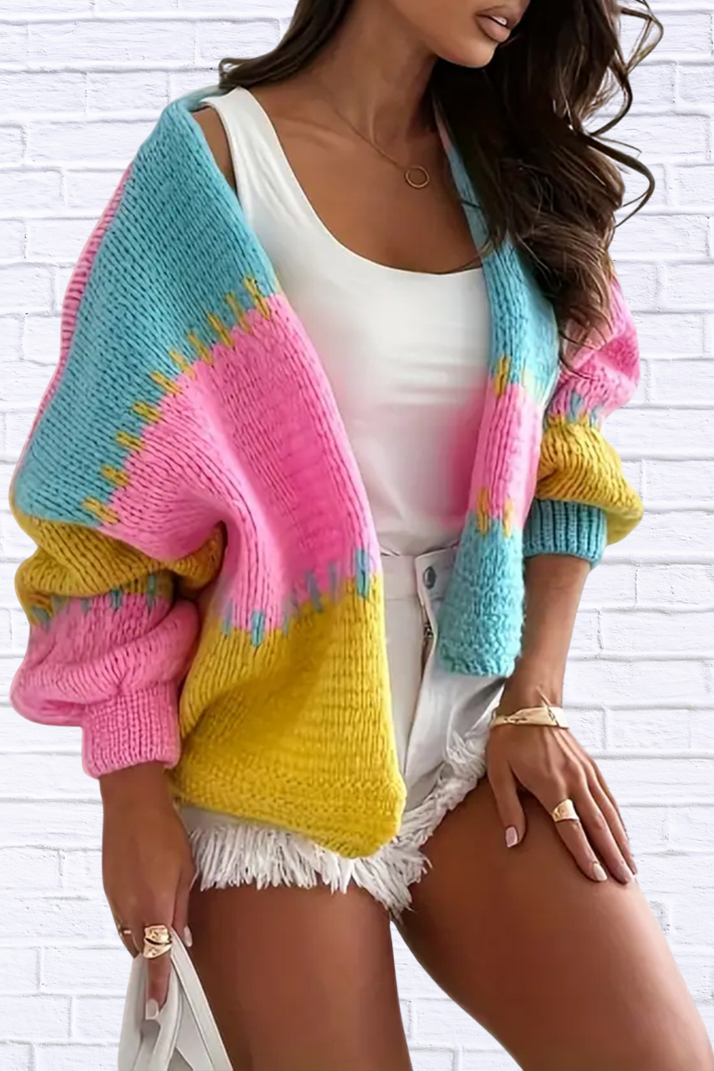Color Block Drop Shoulder Cardigan