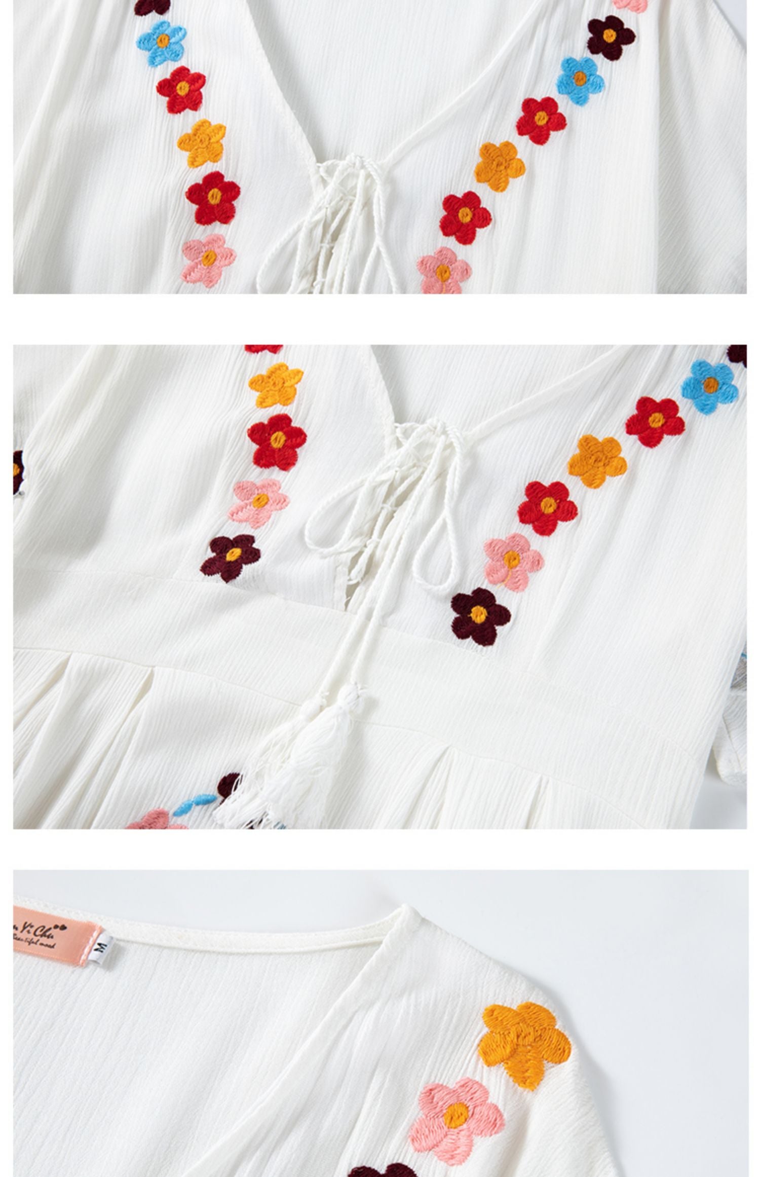 V Neck Embroidered Kaftan Dress