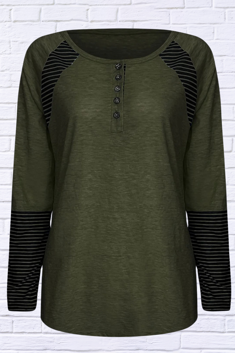 Full Size Striped Quarter Button Long Sleeve T-Shirt