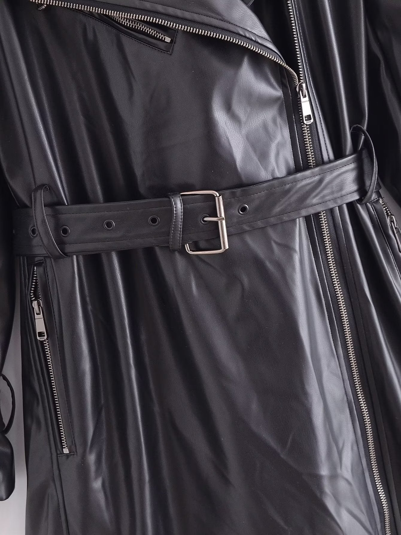 Black Faux Leather Trench Coat