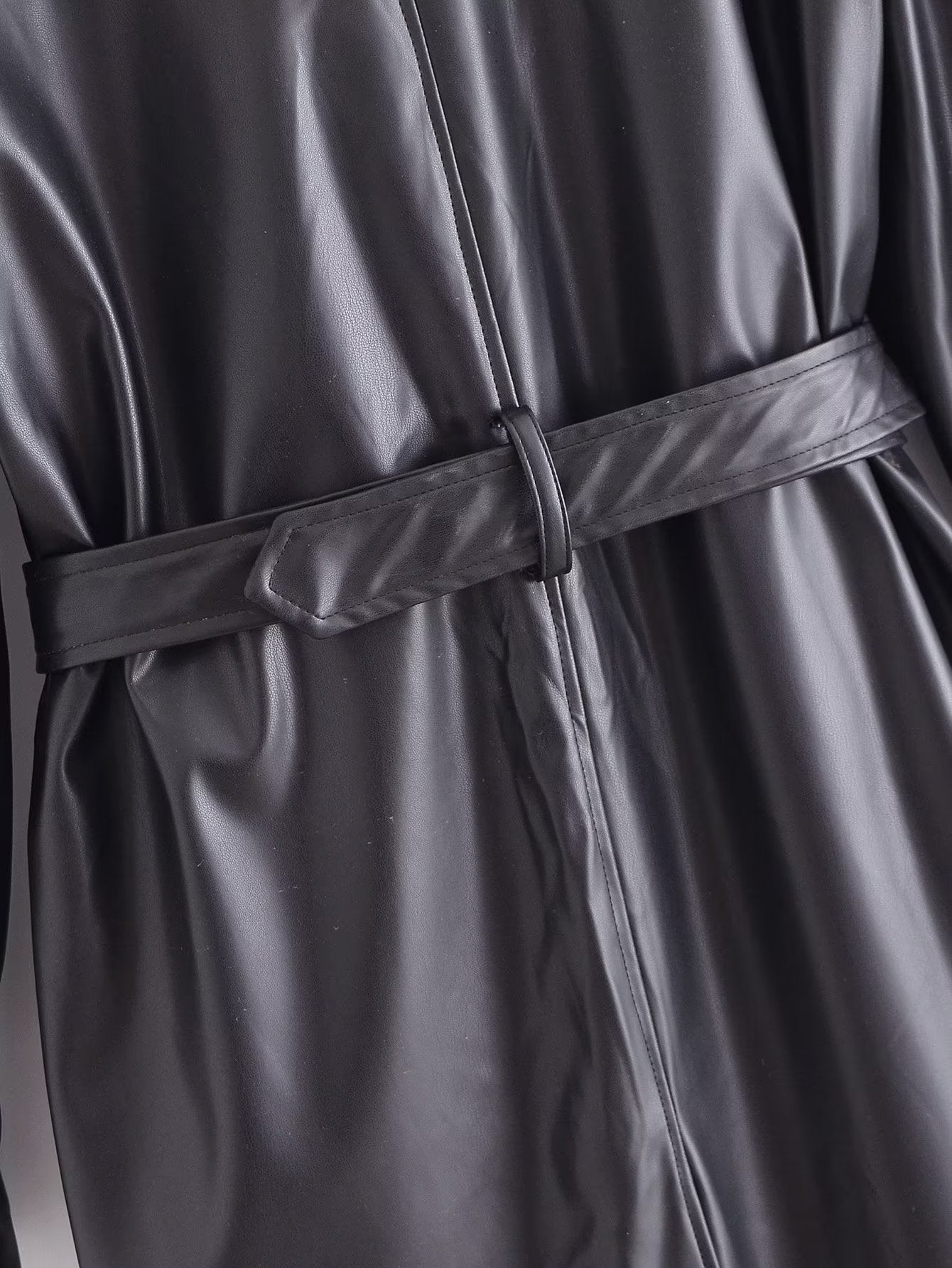 Black Faux Leather Trench Coat