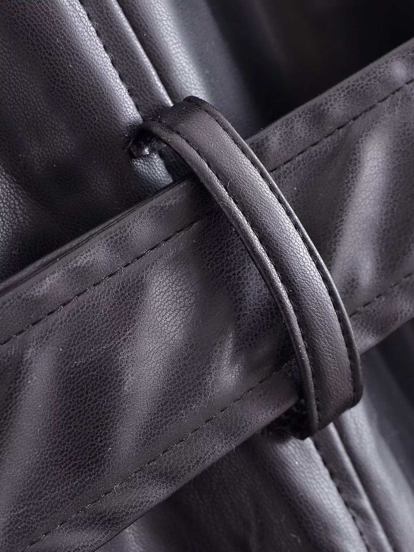 Black Faux Leather Trench Coat