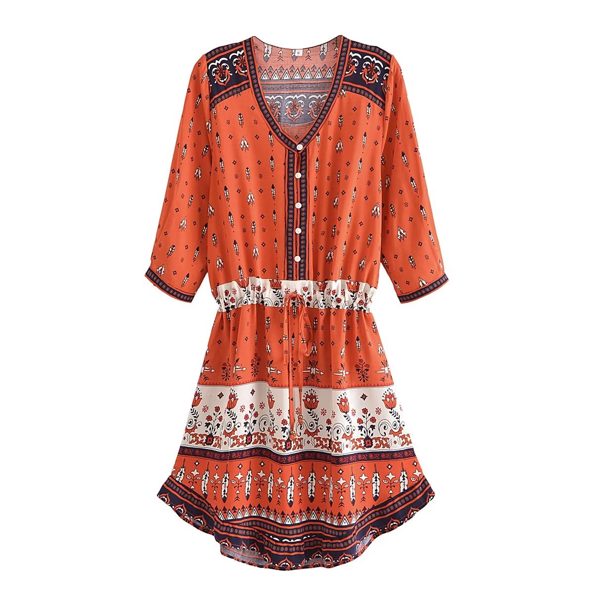 Polly V Neck Printed Dress