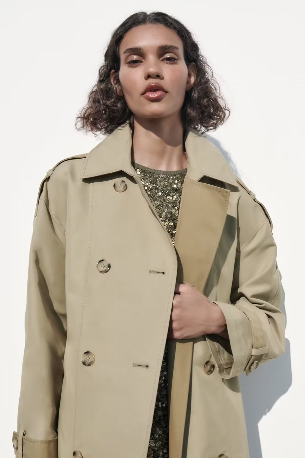 Contrast Color Loose Trench Coat