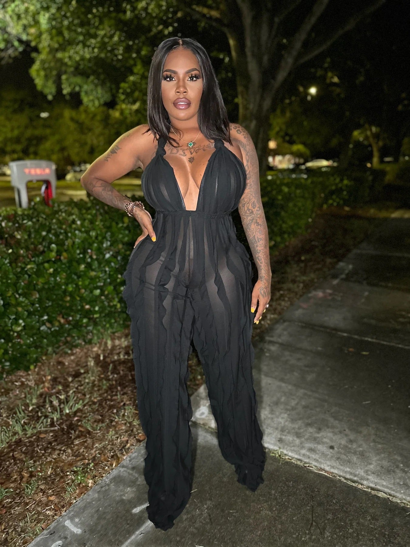 Plunge High Waist Jumpsuit