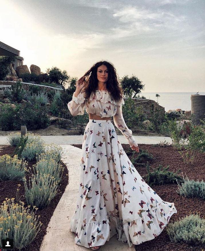 Butterfly Printed Two Piece Suit Bohemian Wide Hem Maxi Beach Suit