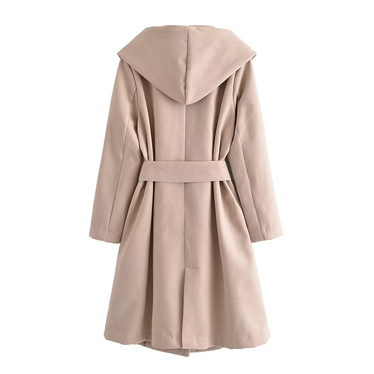 Belt Hooded Long Sleeve Trench Coat