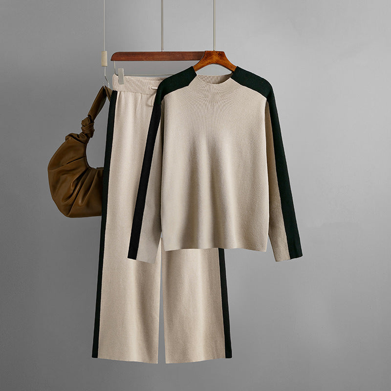 Color Block Top & Cropped Pants Two Piece Suit