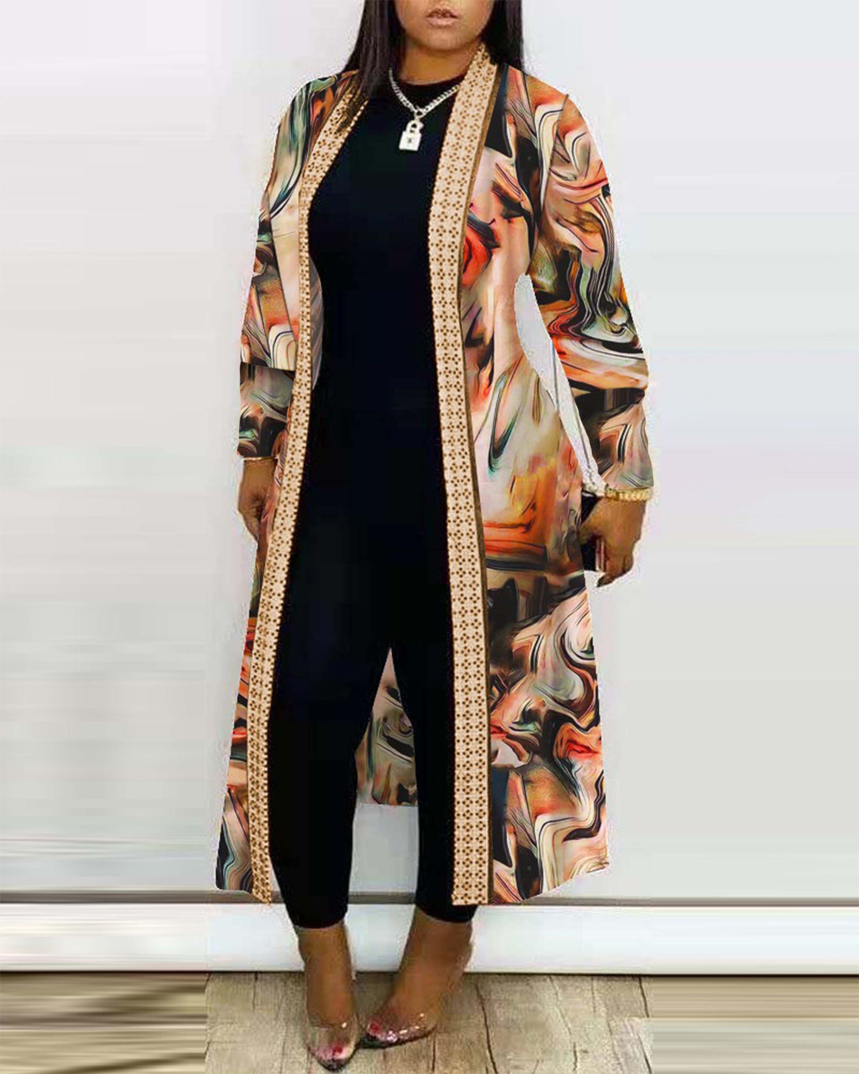 Printed Long Sleeve Cardigan Shawl