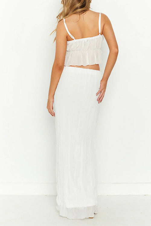 Ruffle Crop Cami Top Elastic Waist Maxi Skirt Set