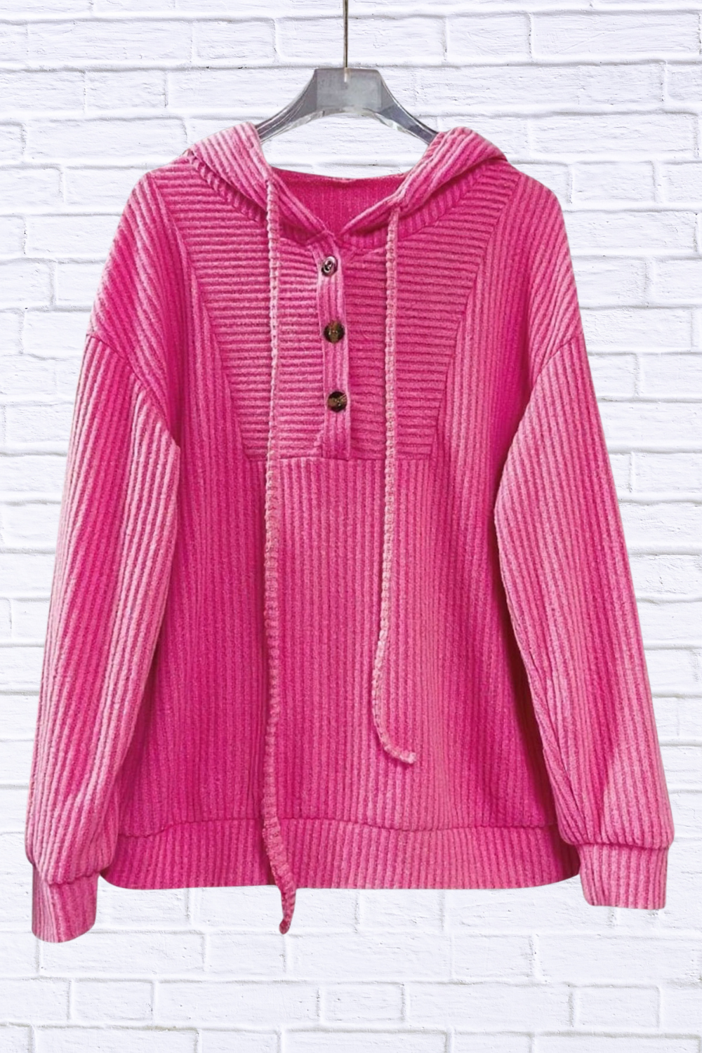 Button-Front Drawstring Hoodie