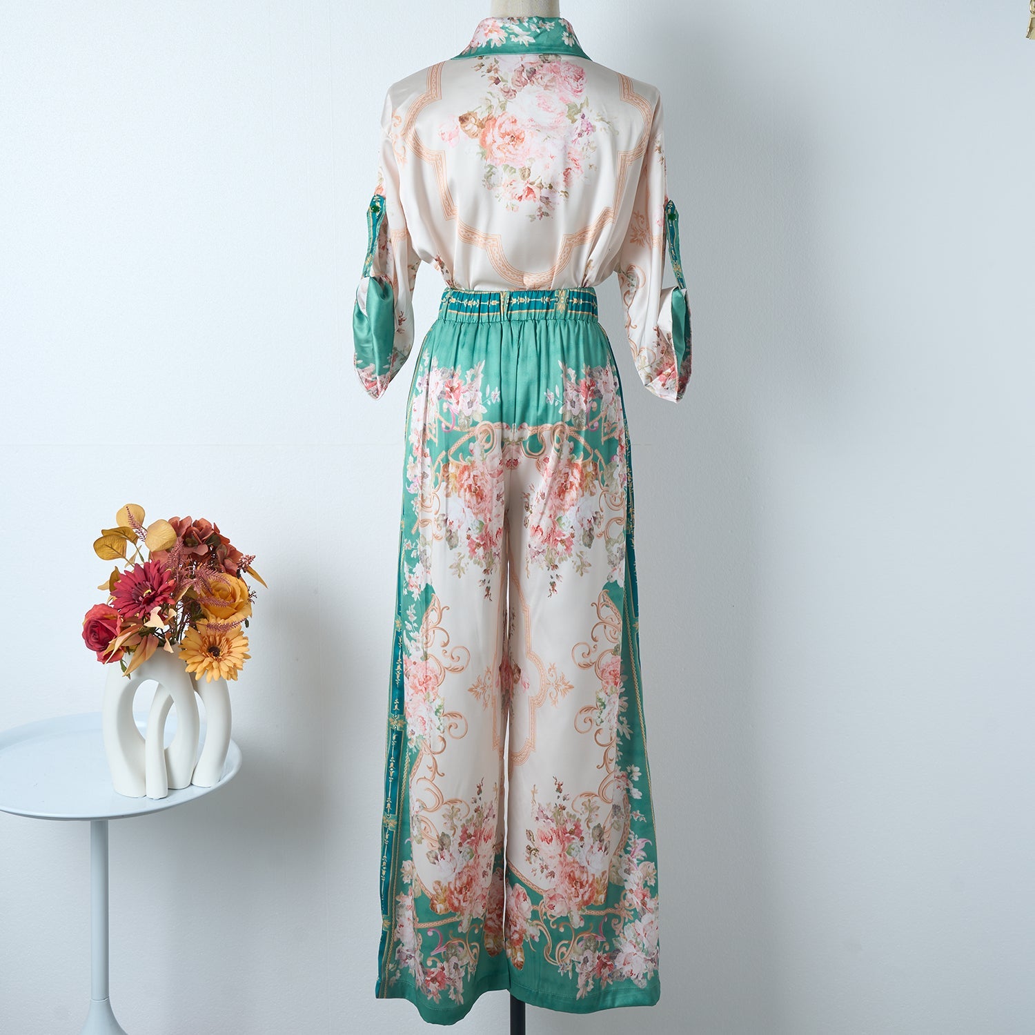 Green Vintage Print Two Piece Set