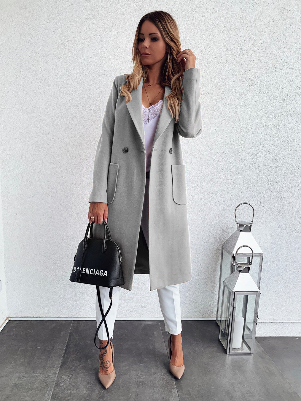 Double Pocket Woolen Long Sleeve Coat
