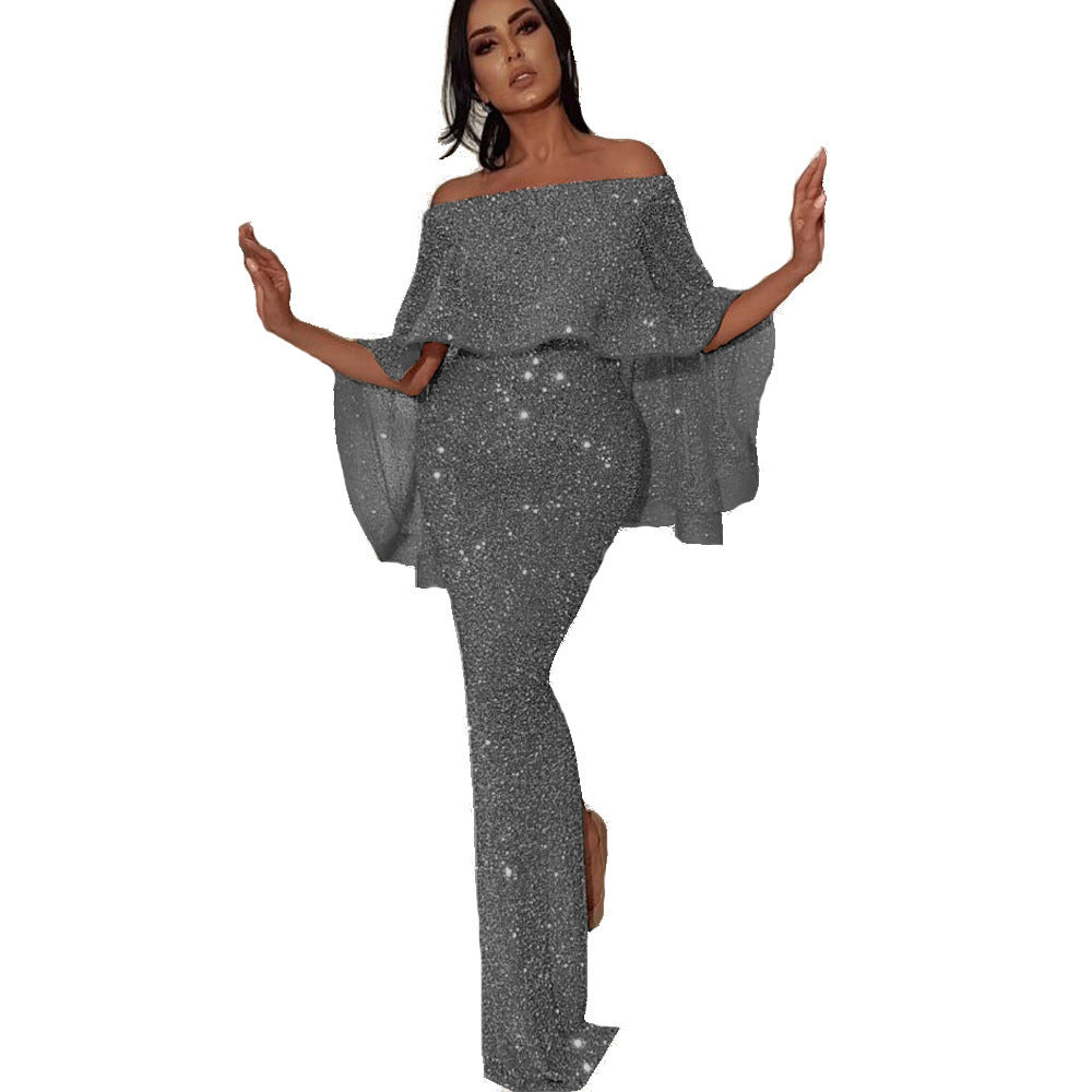 Off-Shoulder Dress Sequin Slit Dress