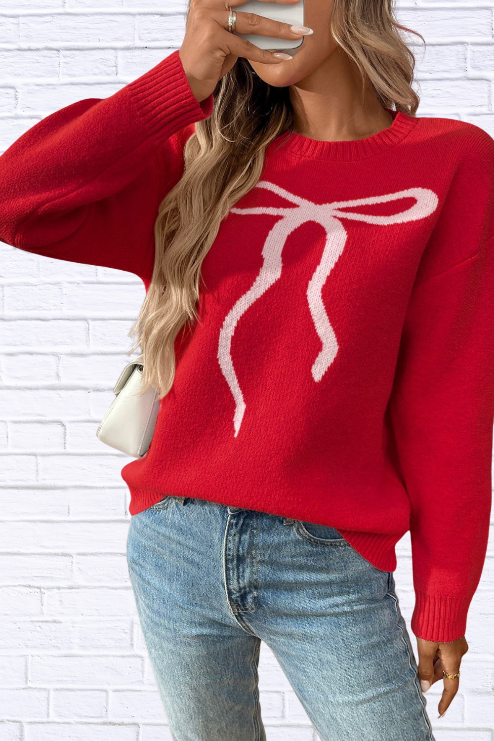 Bow Round Neck Long Sleeve Sweater