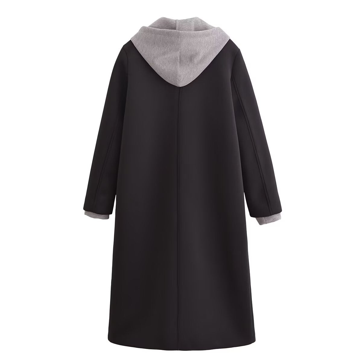 Black Woolen Hooded Overcoat