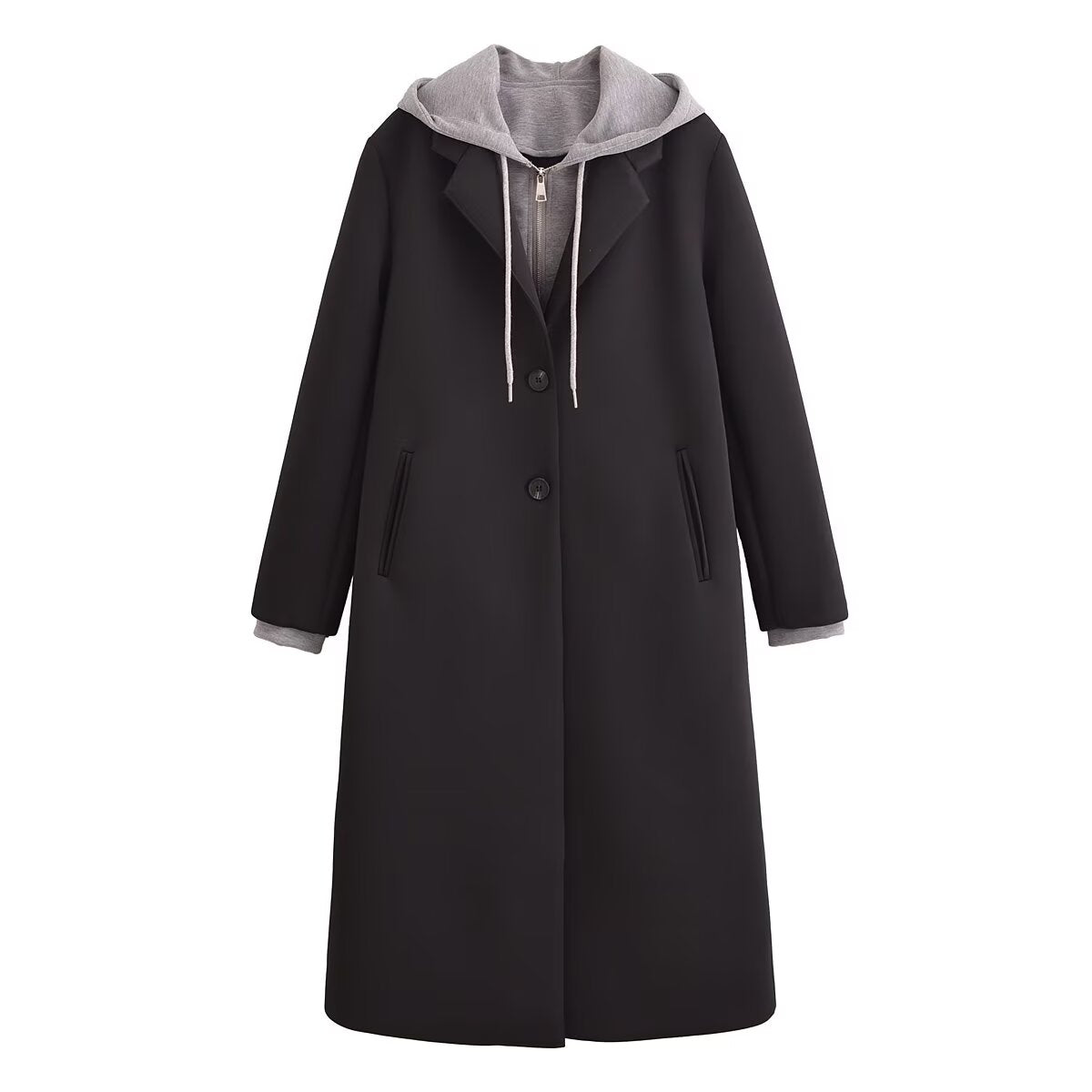 Black Woolen Hooded Overcoat