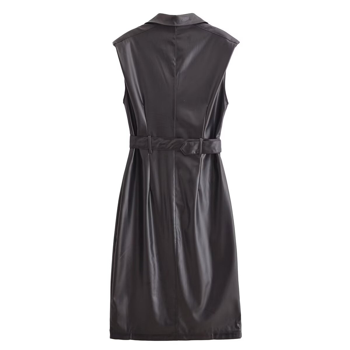 Faux Leather Sleeveless Trench Coat Dress