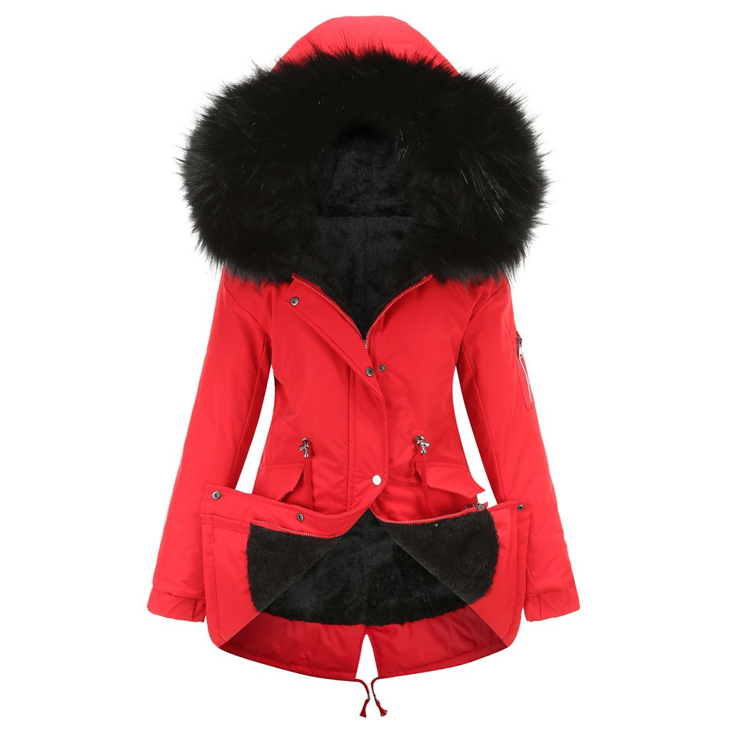 Big Fur Collar Cotton-Padded Coat Mid-Length