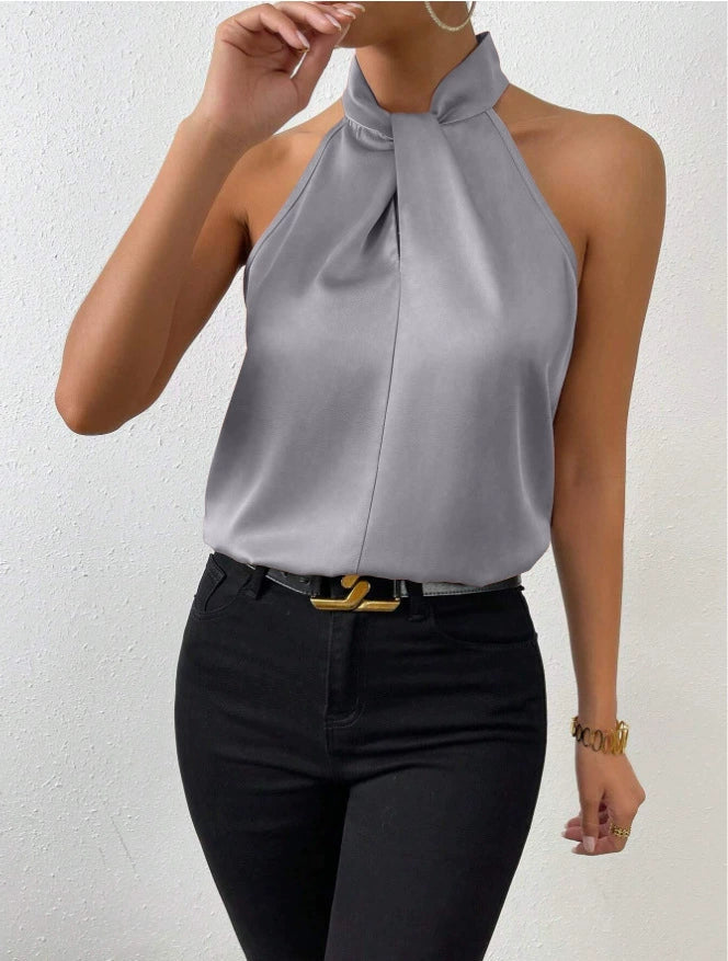Satin Halter Sleeveless Vest Top