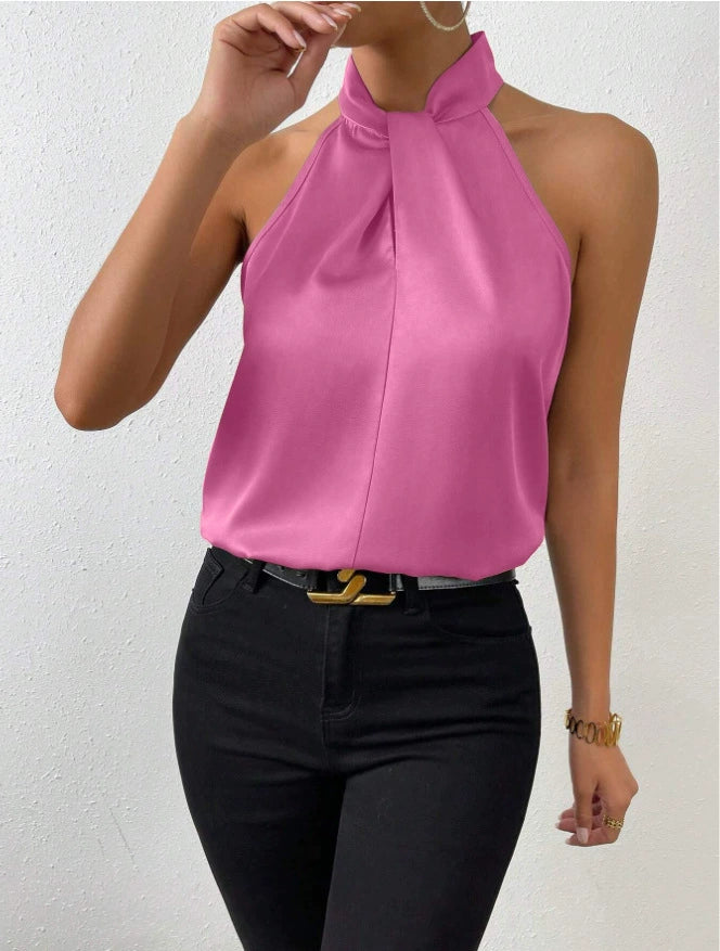 Satin Halter Sleeveless Vest Top