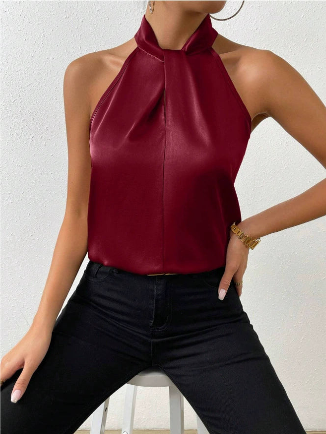 Satin Halter Sleeveless Vest Top