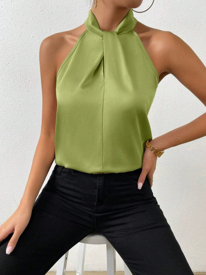 Satin Halter Sleeveless Vest Top