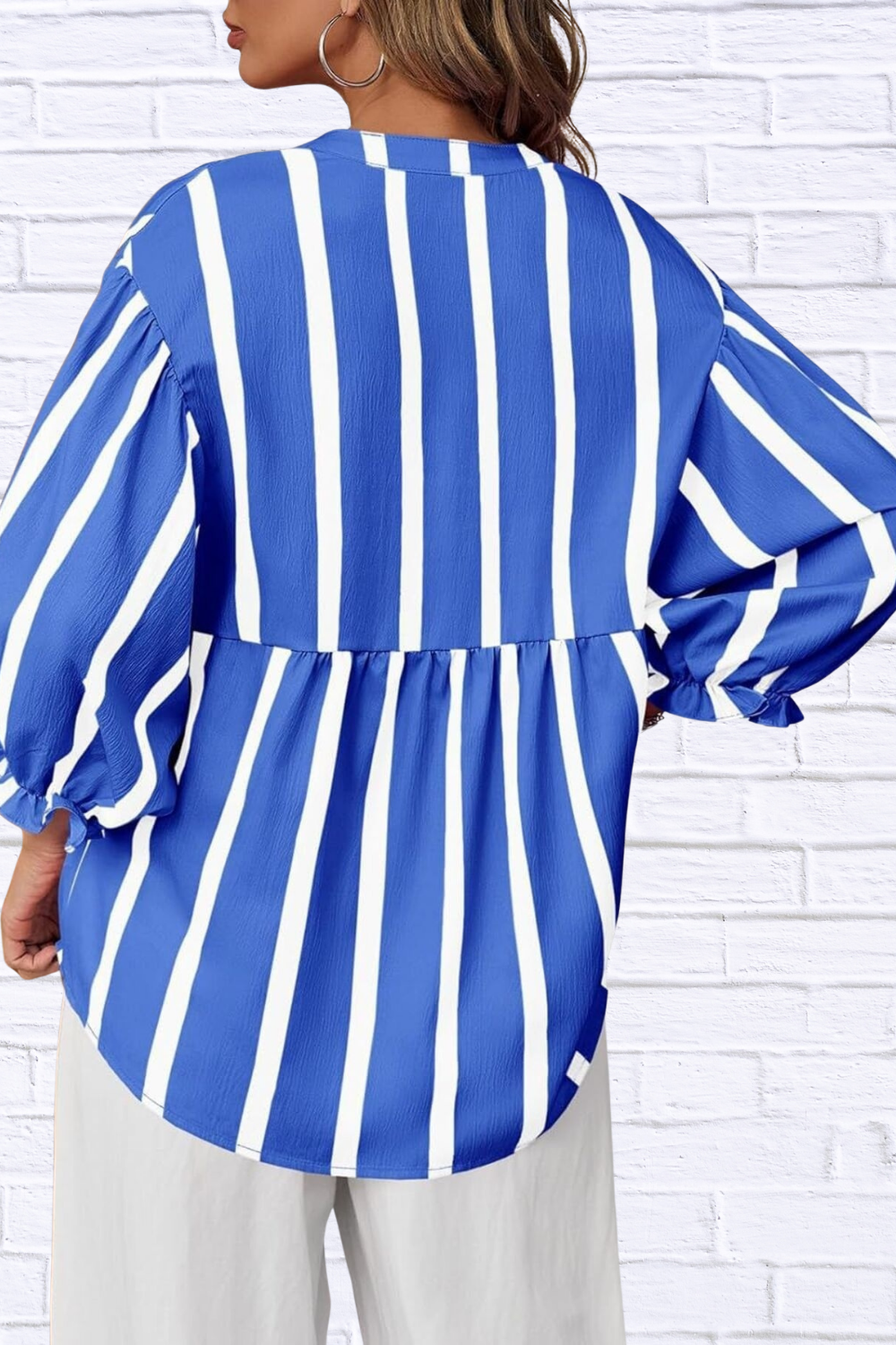 Striped Button Front Notched Blouse