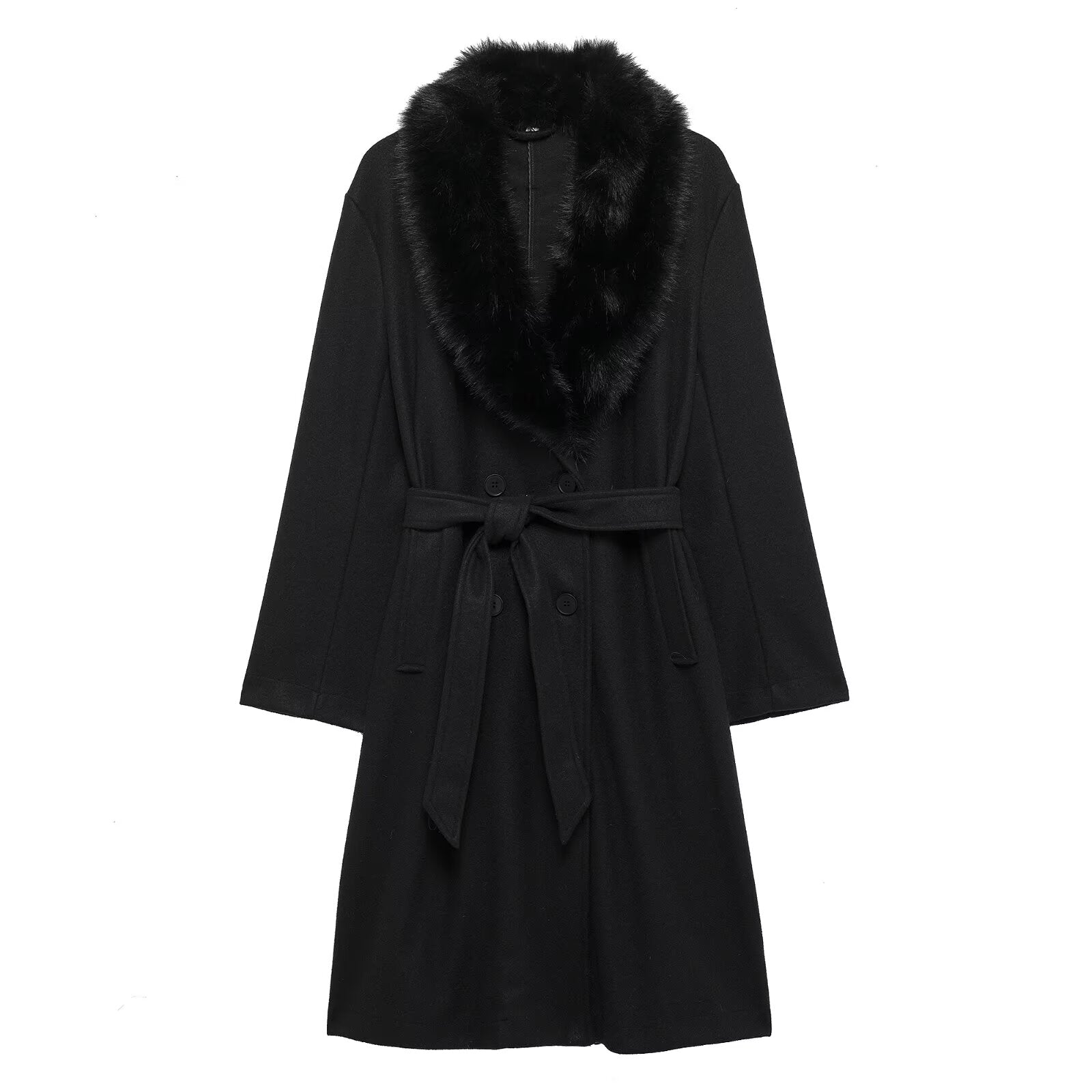 Artificial Fur Belted Trench Coat