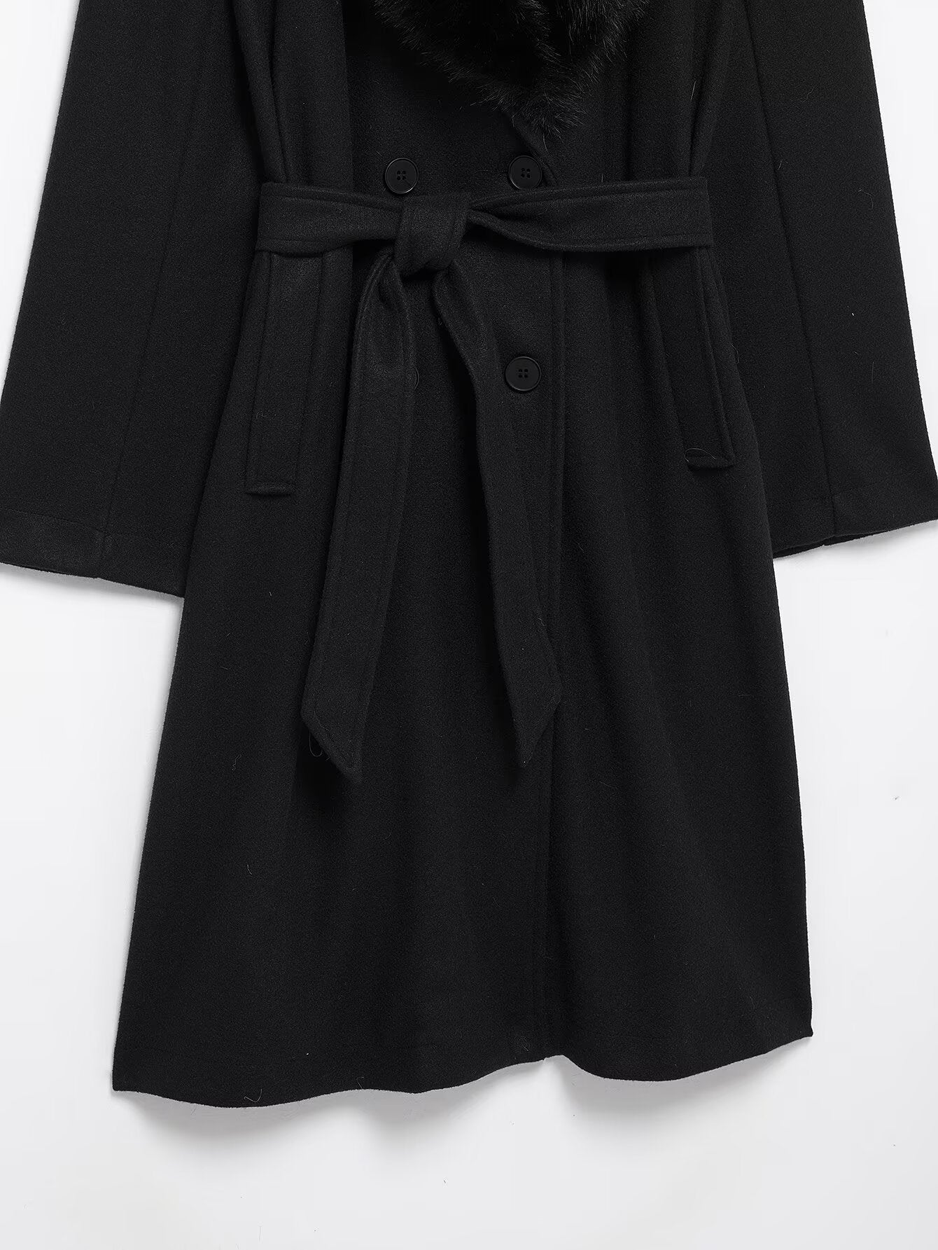 Artificial Fur Belted Trench Coat