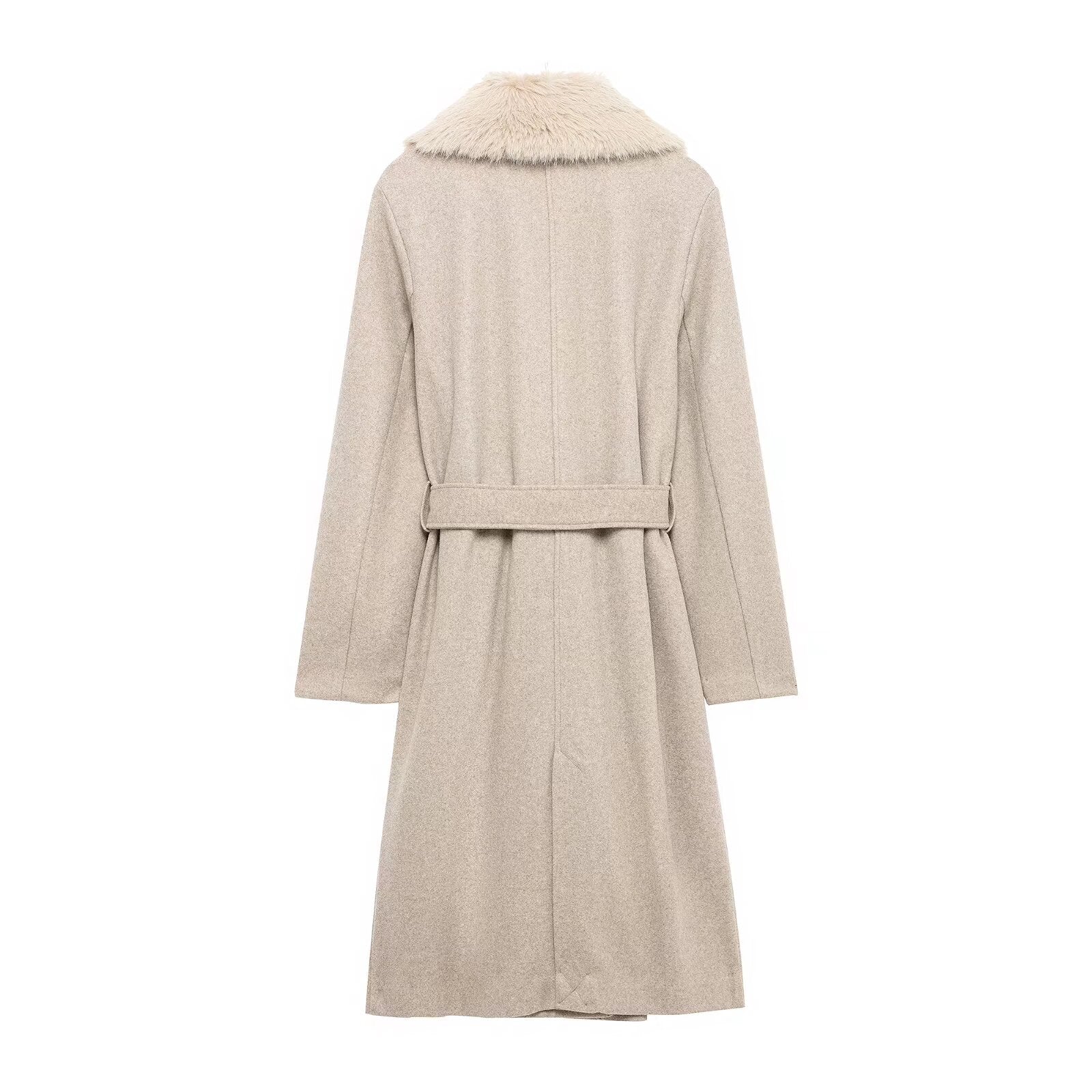 Artificial Fur Belted Trench Coat