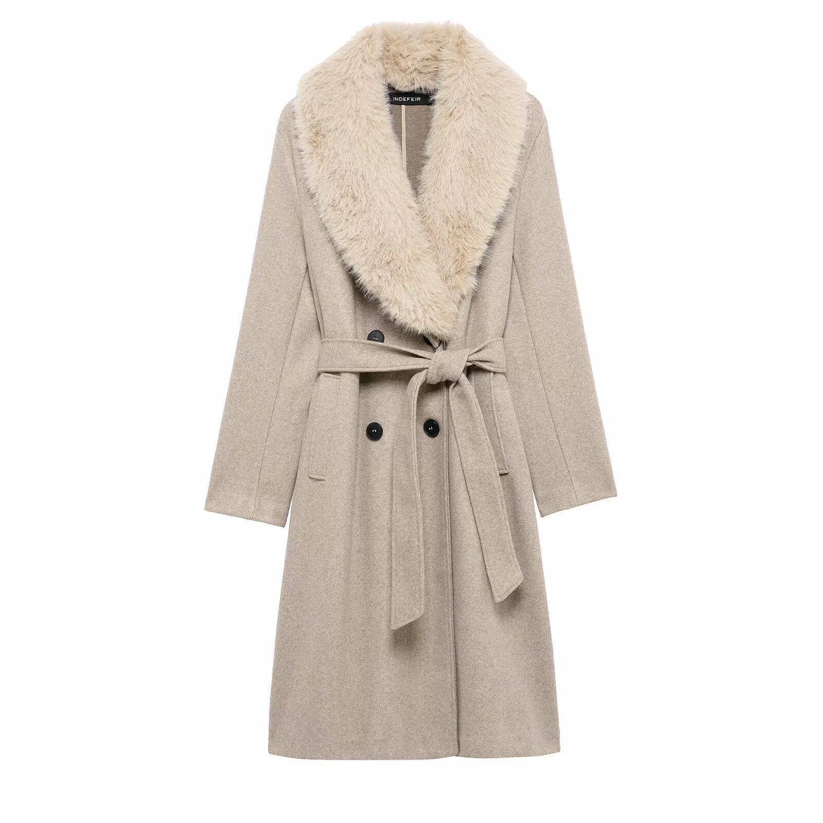 Artificial Fur Belted Trench Coat