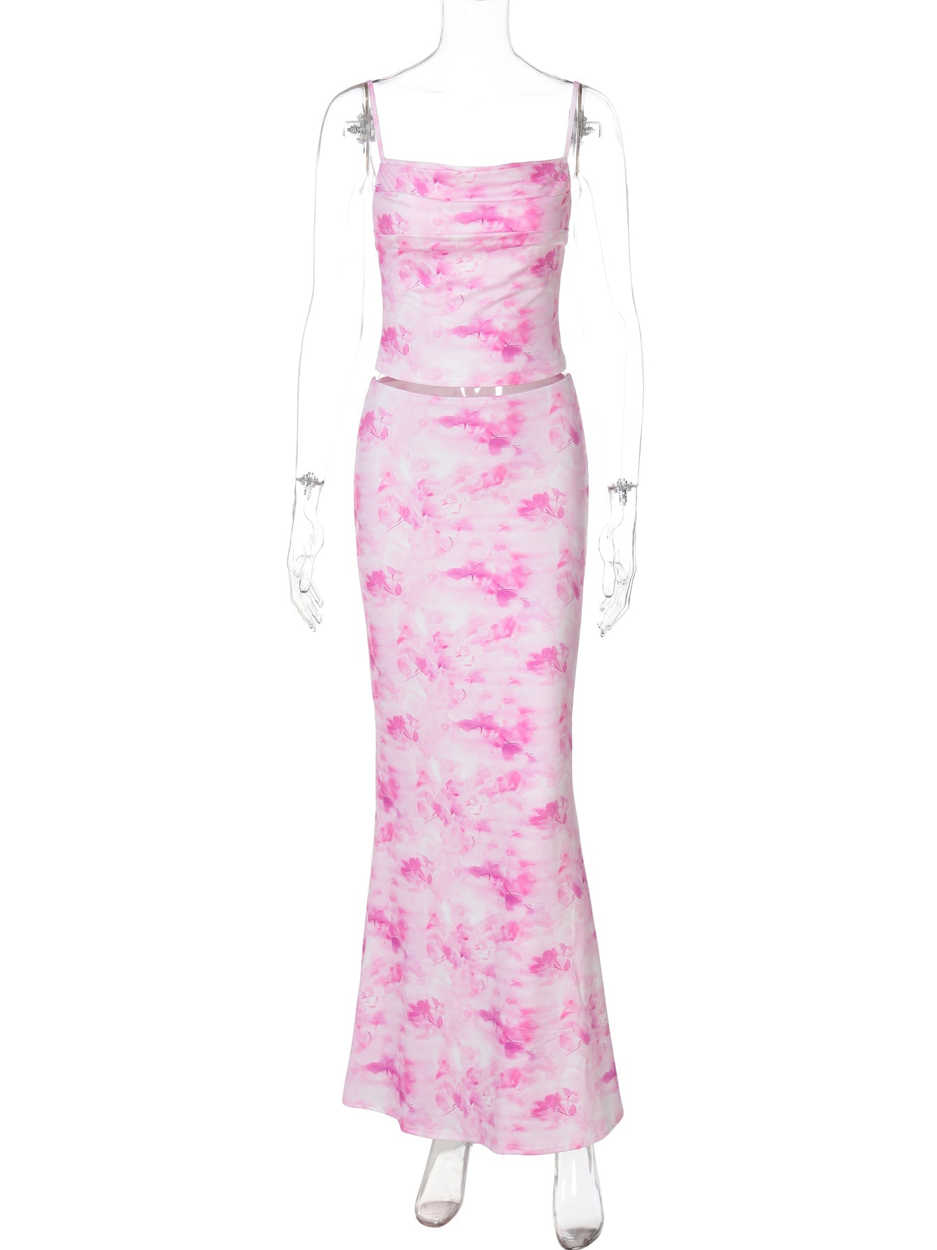 Women Clothing Spring Sexy Print Bandeau Sling Top Sexy Skirt Set