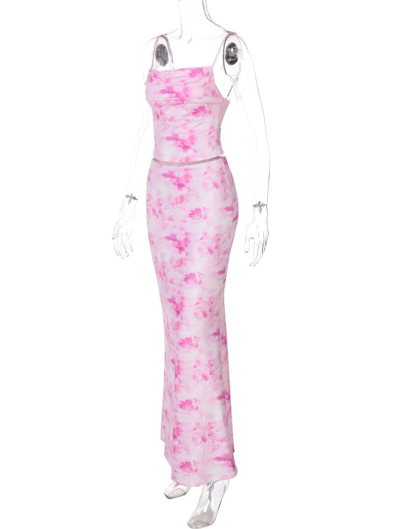 Women Clothing Spring Sexy Print Bandeau Sling Top Sexy Skirt Set