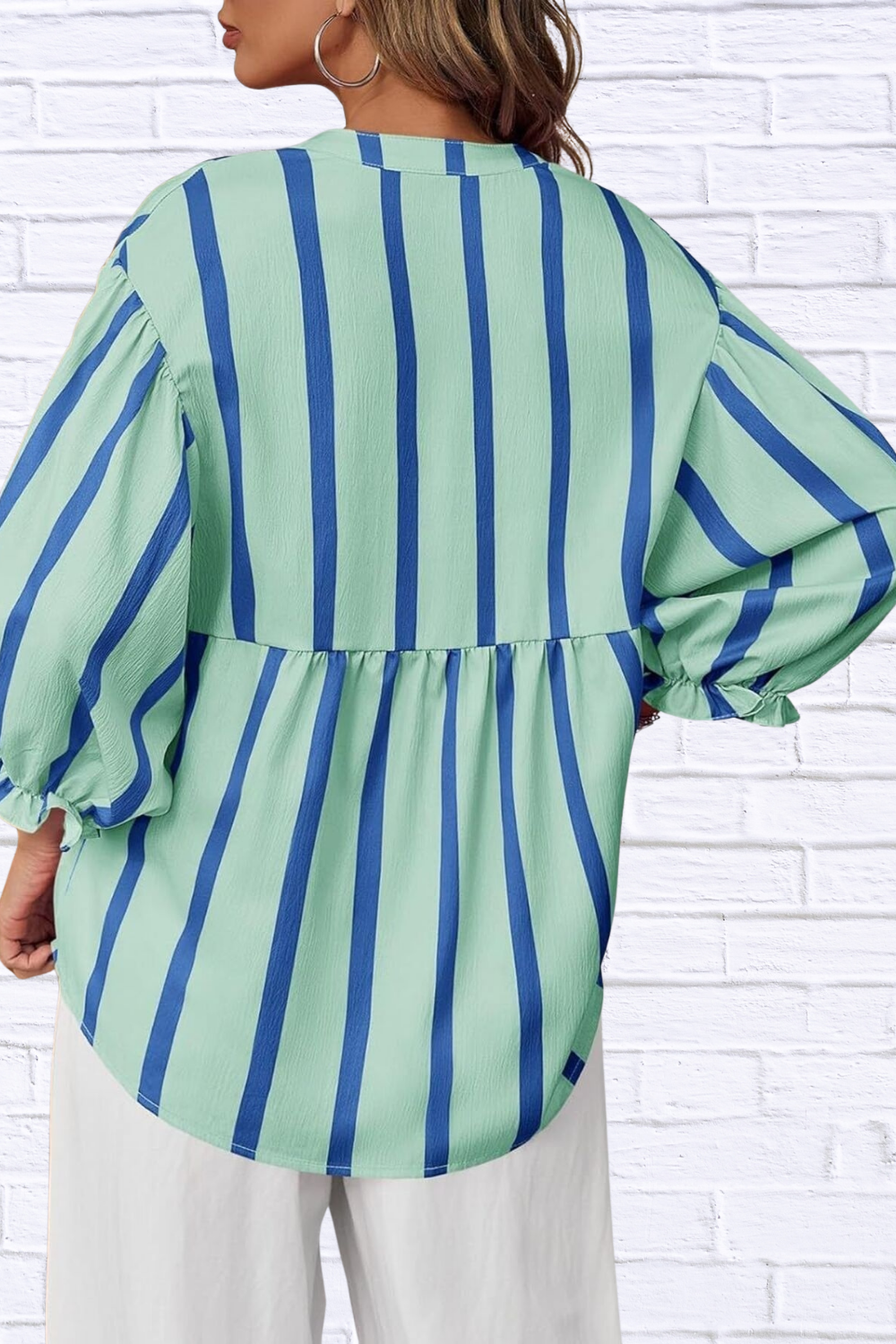 Striped Button Front Notched Blouse