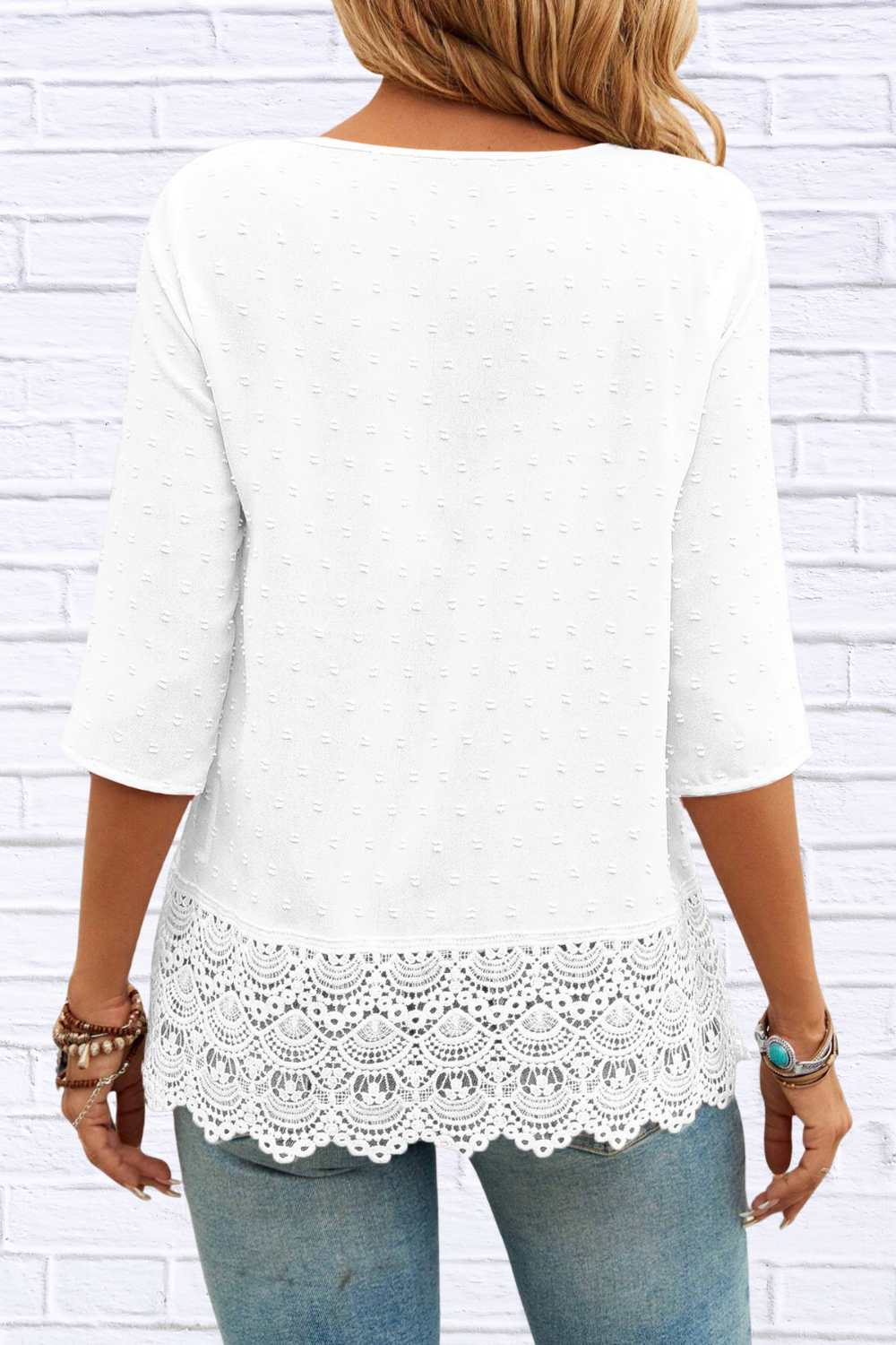 Lace Hem V-Neck Blouse
