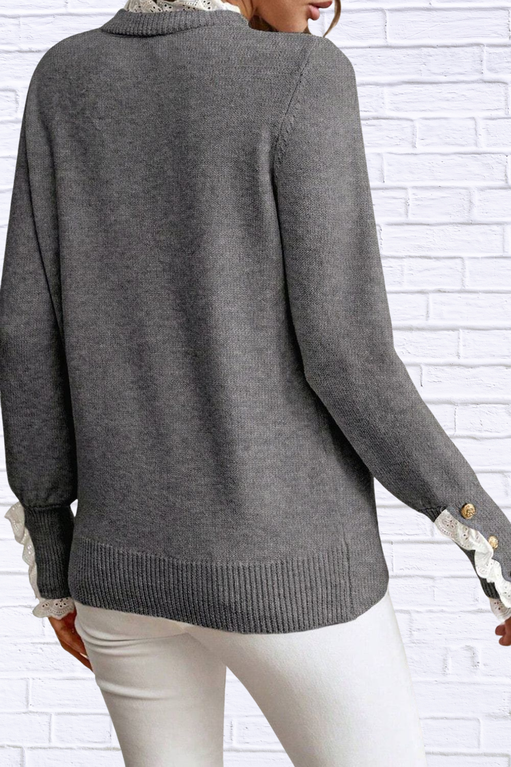 Lace Trim Mock Neck Sweater