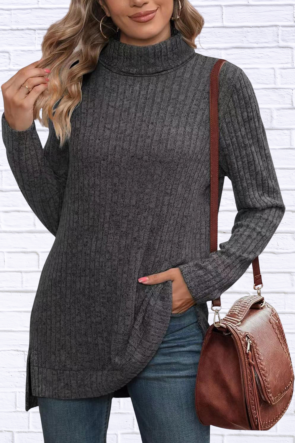 Turtleneck High Low Top