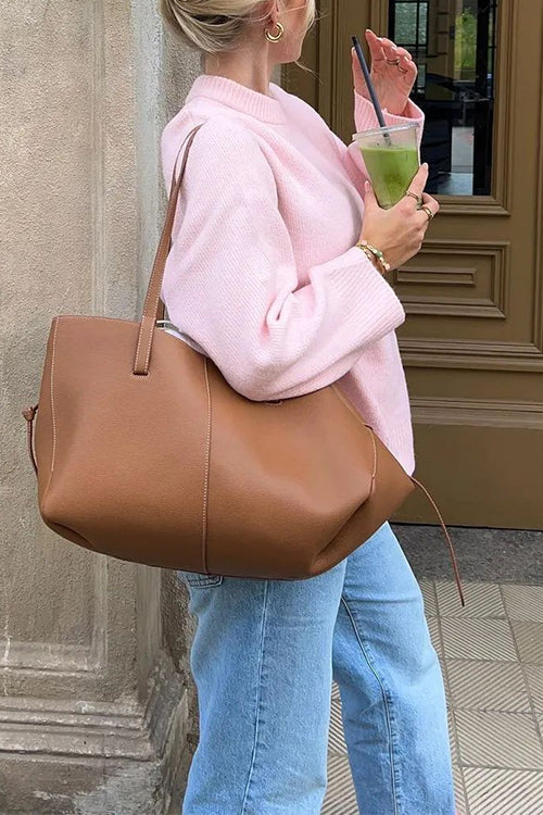 Crewneck Drop Shoulder Oversized Ribbed Knit Sweater