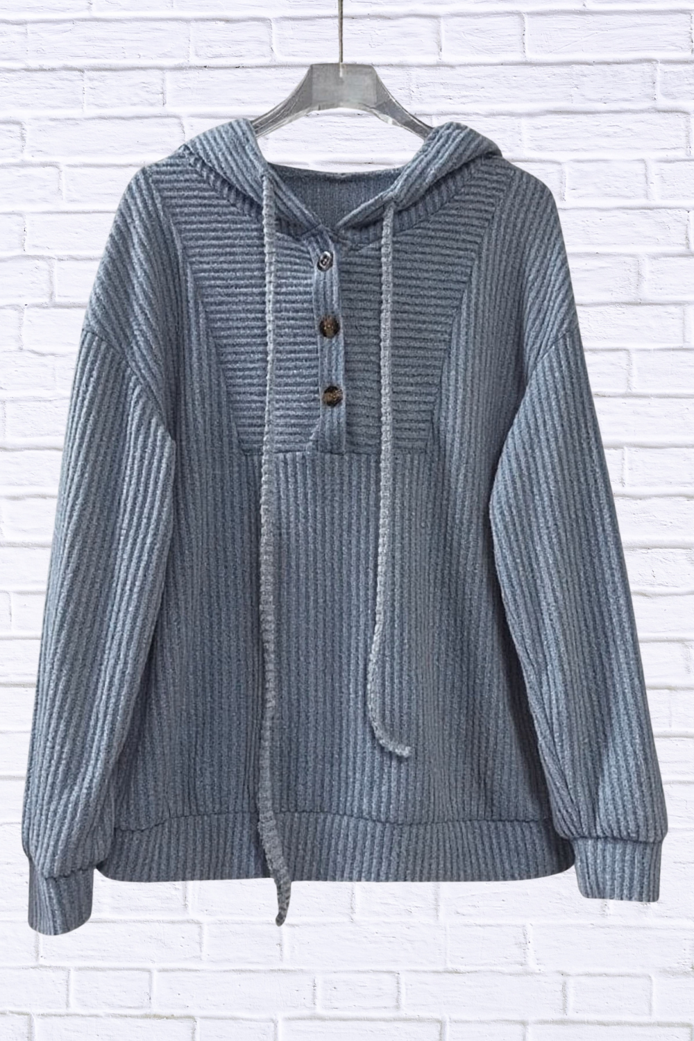 Button-Front Drawstring Hoodie