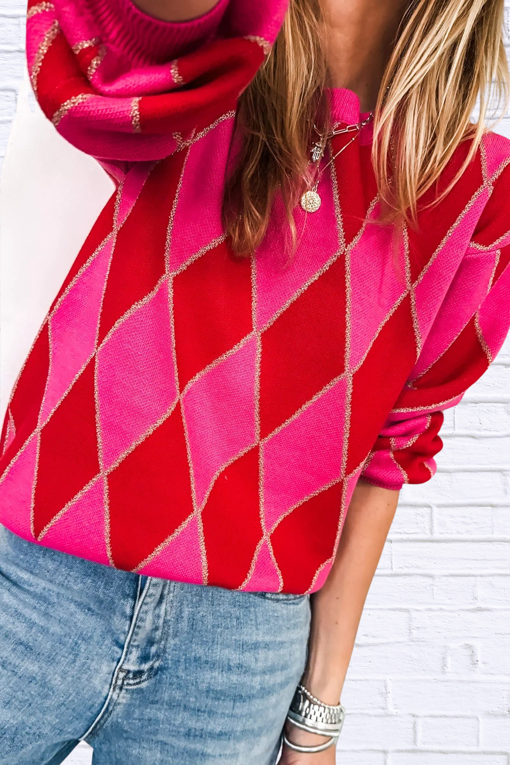 Argyle Pattern Long Sleeve Sweater