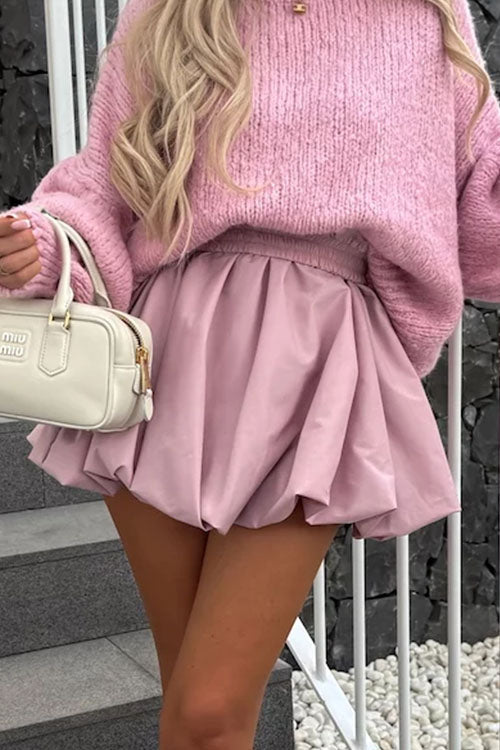 Elastic Waist Bubble Mini Skirt