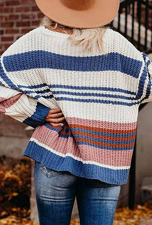 Fashion Casual Street Striped Patchwork O Neck Tops