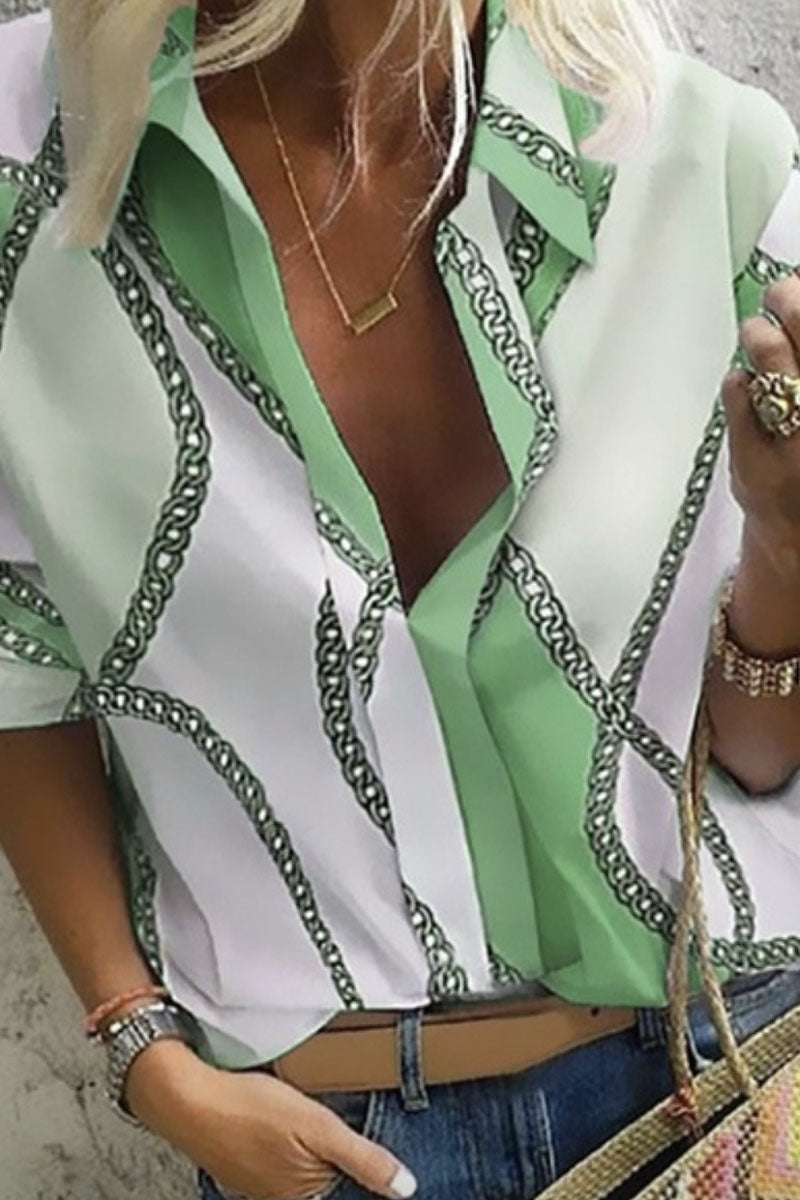 Fashion Street Print Turndown Collar Tops(5 colors)