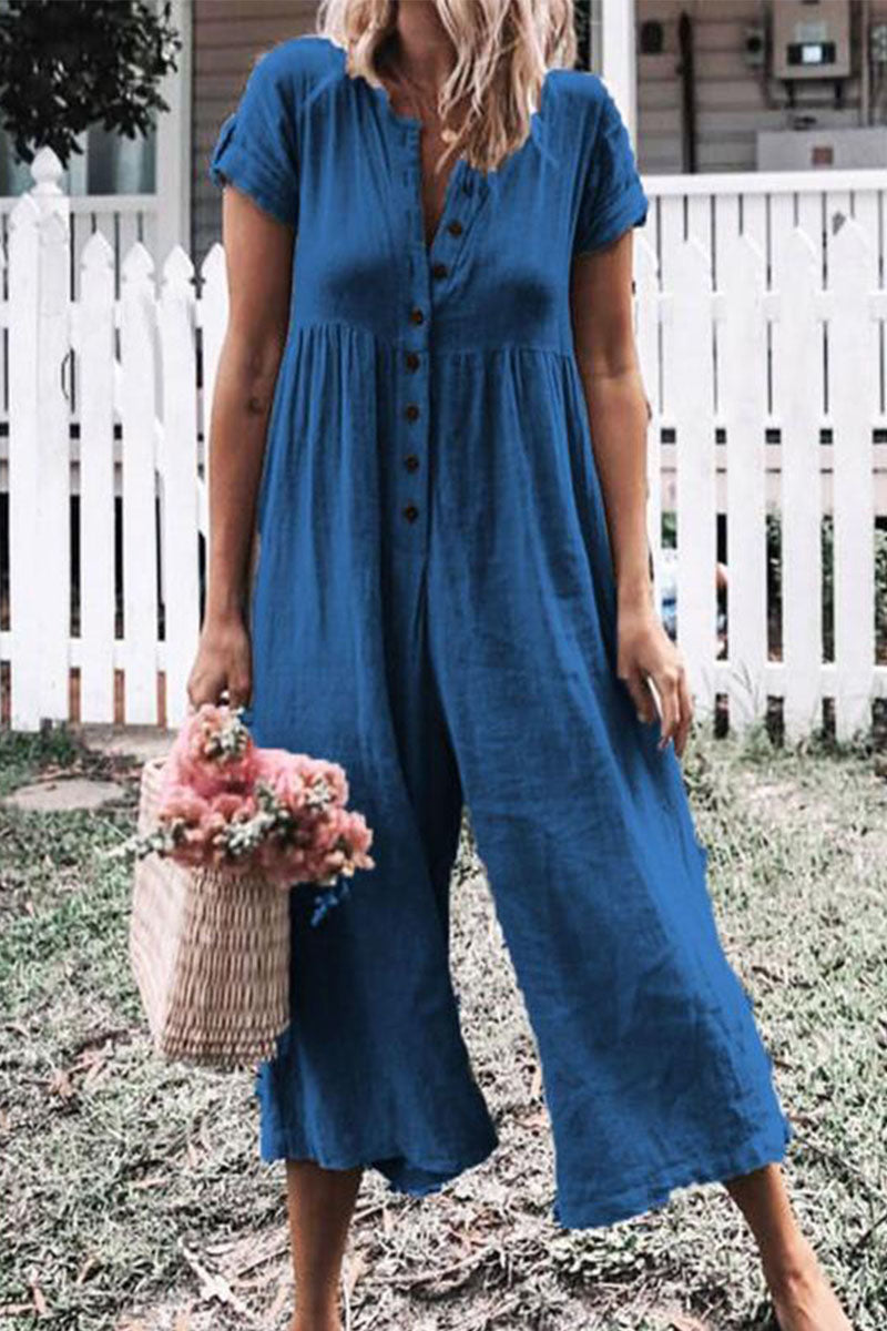 Combinaisons-jumpsuits simples et décontractées, col rond, coupe droite (5 couleurs)